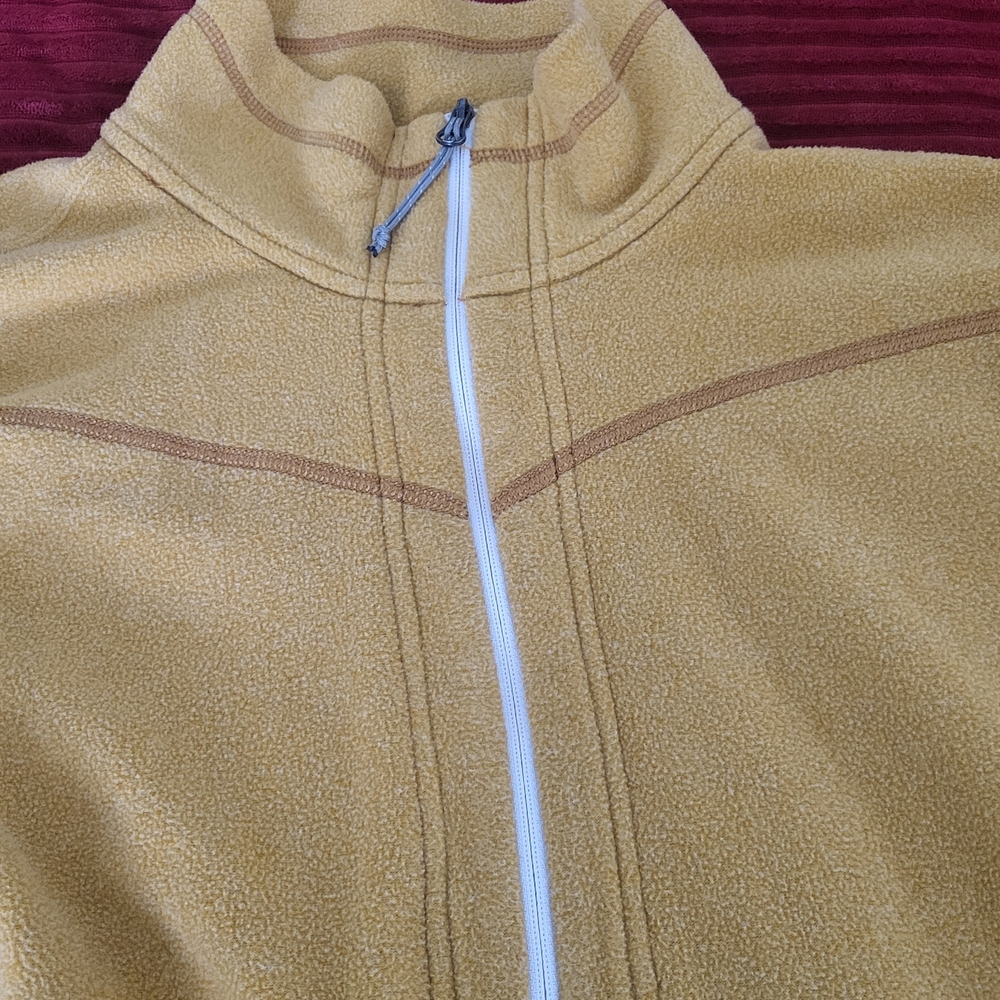 Stio Women's Mustard Yellow Zip-Front Fleece V-Neck Sweater